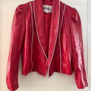 Retro Style Wilson Red Leather Cropped Jacket with White Piping. ‘80S